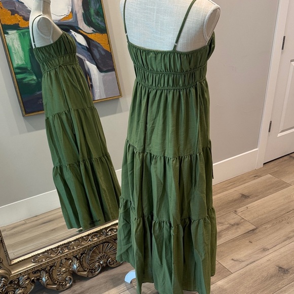 Blu Pepper Olive Green Tiered Midi Dress - Picture 3 of 7